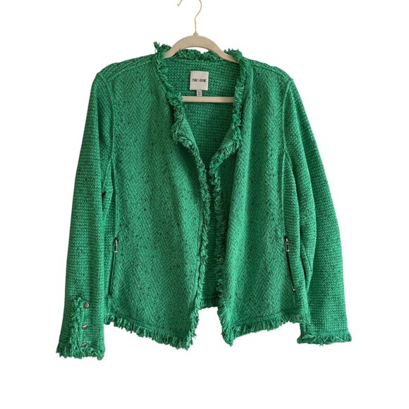 Nic + Zoe Jackets & Blazers - Nic + Zoe Michaela Fringe Mix Knit Open Front Jacket Women's Size XL Green